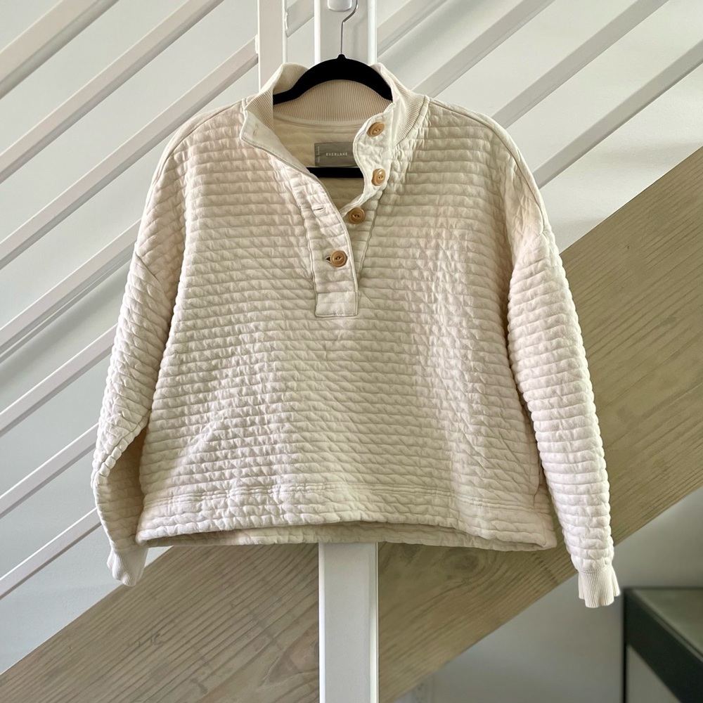Everlane Ivory Cream Organic Cotton Quilted Mockneck Sweatshirt XL